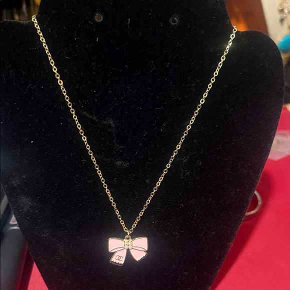 Jewelry - Fashion Gold and Pink Bow Pendant Necklace